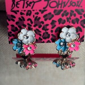 Betsey Johnson Pink and Blue Floral Earrings